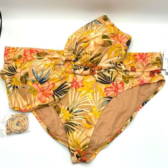 WOMEN'S Plus Mid-Rise Hawaiian Print Bikini Swimsuit Bathing Suit Size 2X - Picture 1 of 7